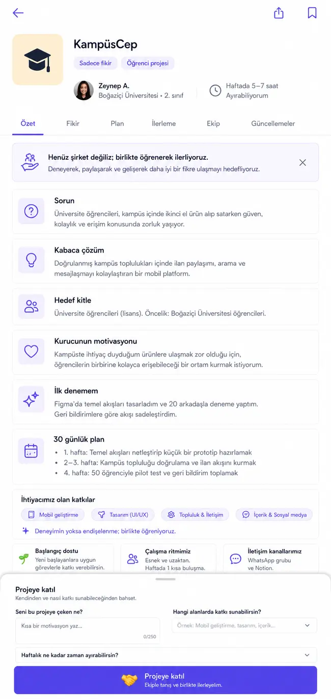Mobil proje detay ekranı